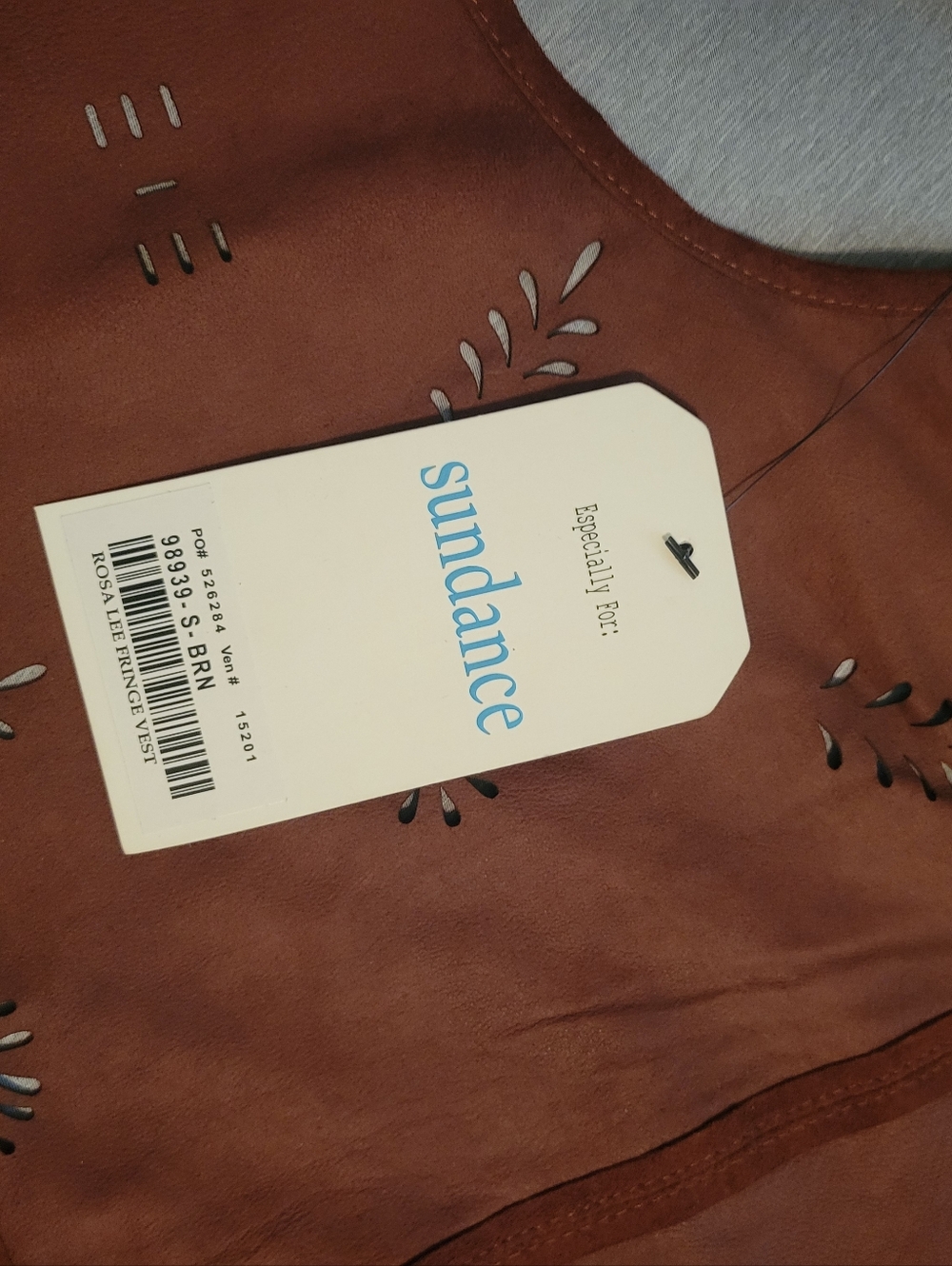 NWT Sundance Brown Suede Leather Laser-Cut Long Vest Size S - Picture 5 of 8